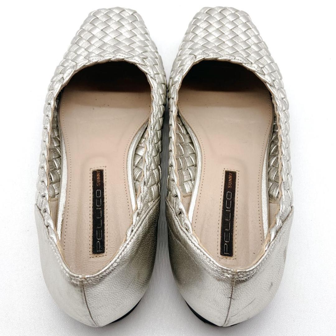 美品✨PELLICO sunny　シルバー　編み込み　スクエアトゥ　レザー　37
