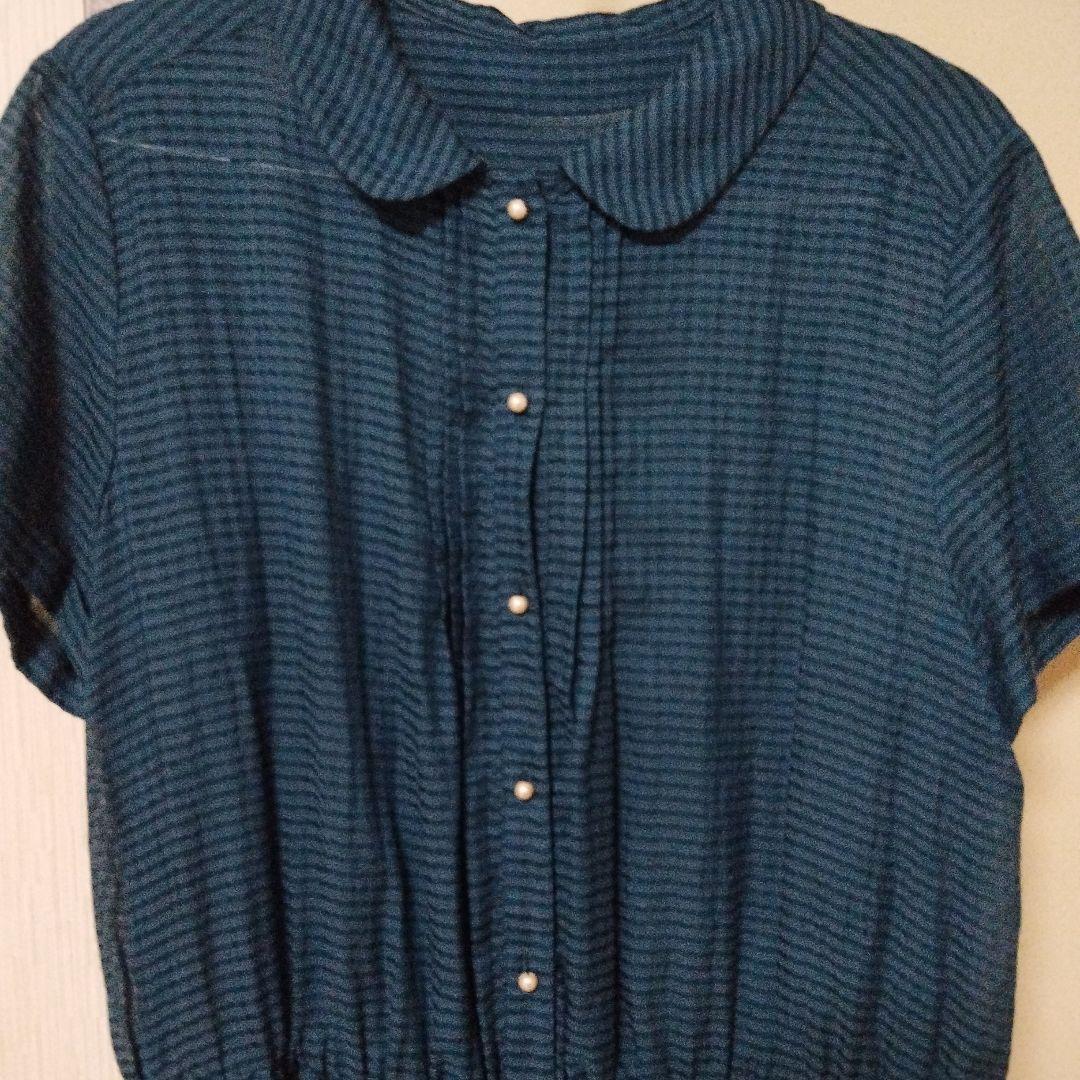 組曲　美品　コットン 　シャツワンピース　ブルー　size6　 15号
