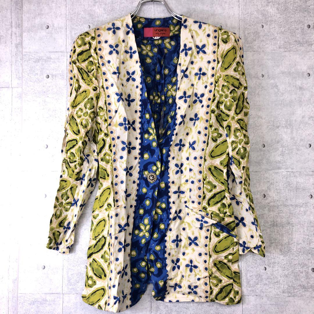 オールド Ungaro 古着 エキゾチック ボタニカル 総柄テーラードジャケット