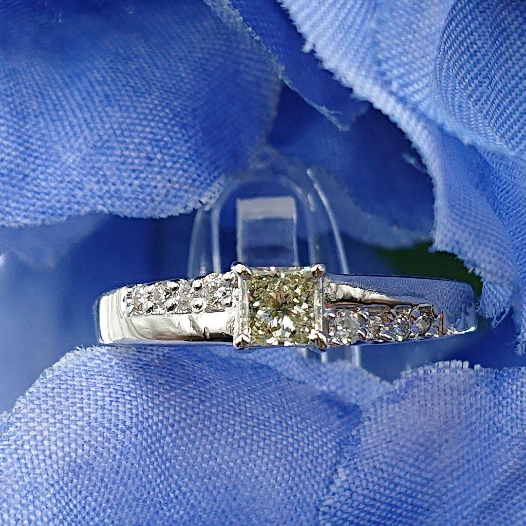グリーンヒル様プリンセスカット メレ付 天然ダイヤモンドリング Pt900