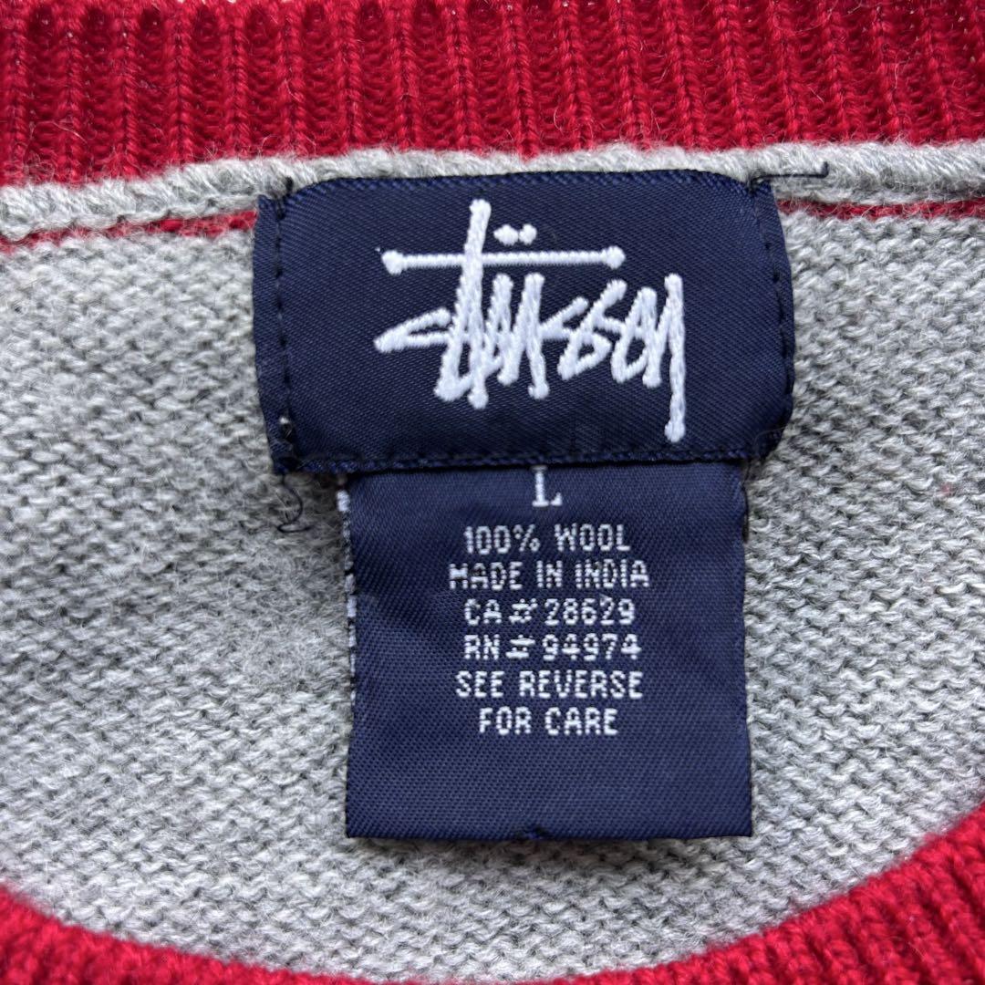 90s】old stussy ニット ラグラン ロゴ刺繍 バイカラー L 希少