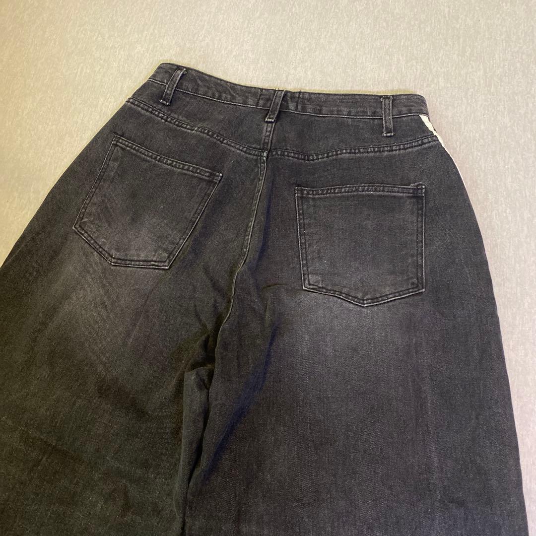LANE ブラックデニムパンツ サイズ3 ワイドデニム　サイドライン