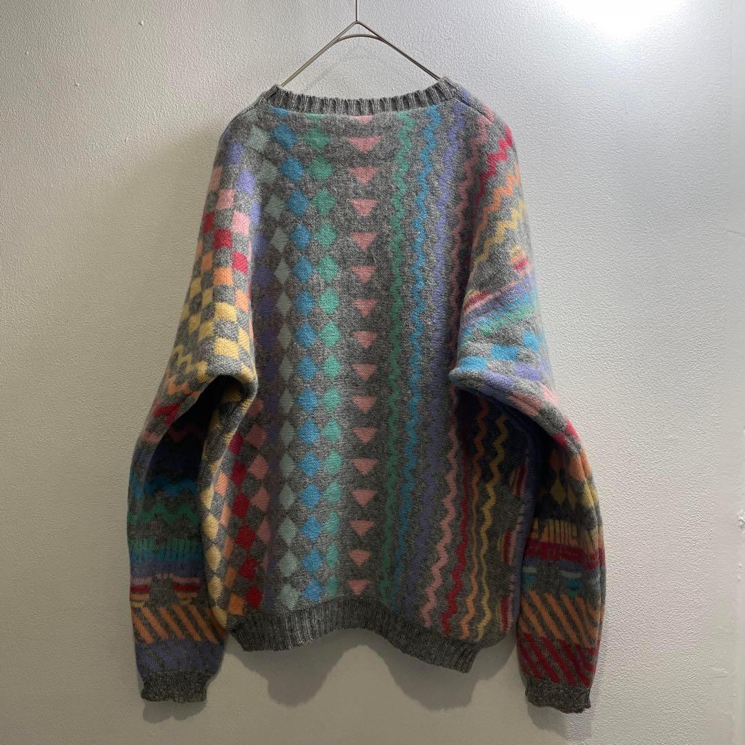.ヨーロッパ 80s ヴィンテージ ニット セーター アート 柄 メンフィス 珍
