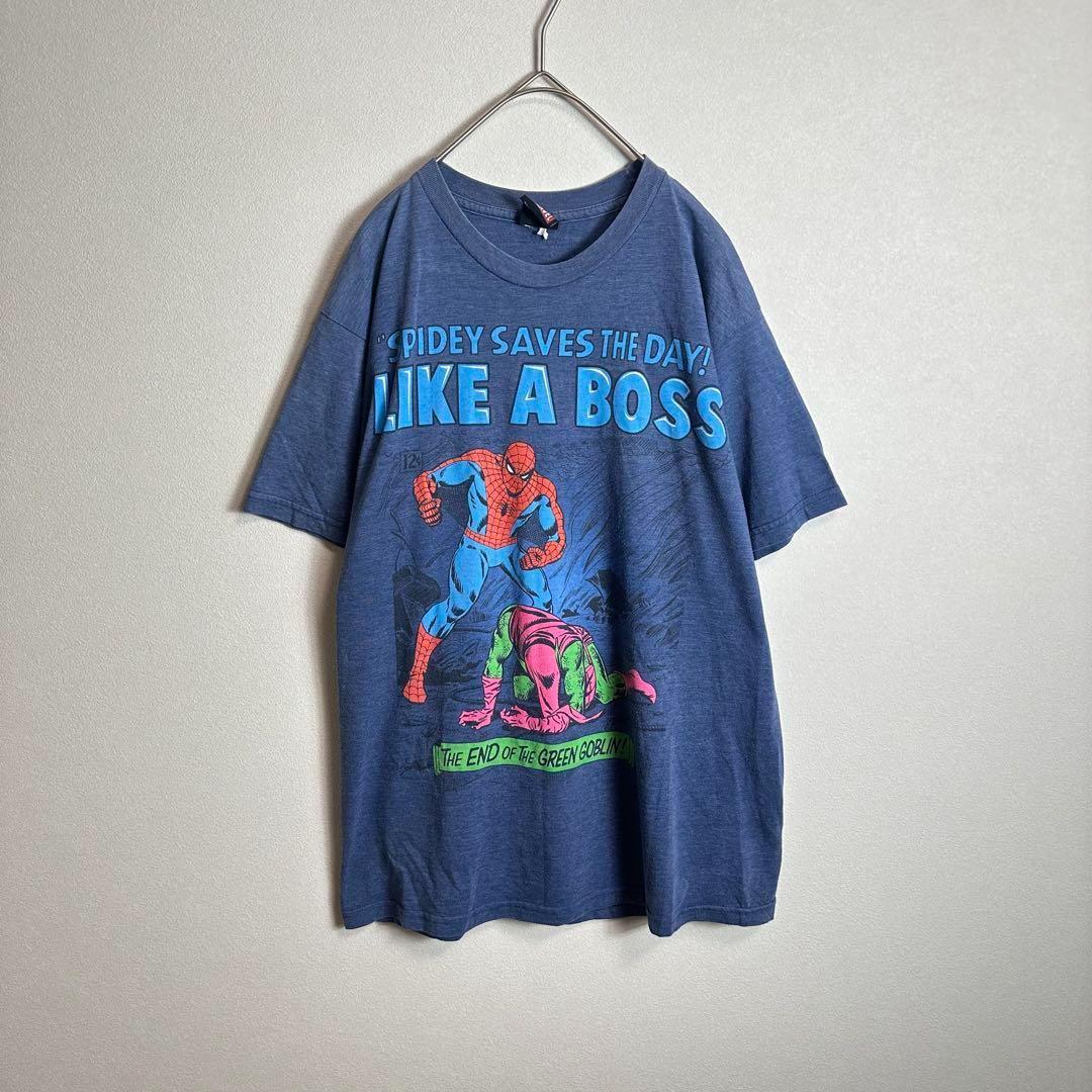 marvel半袖Tシャツ　スパイダーマン　アメコミ　ブルー　青　アニメ　y2k