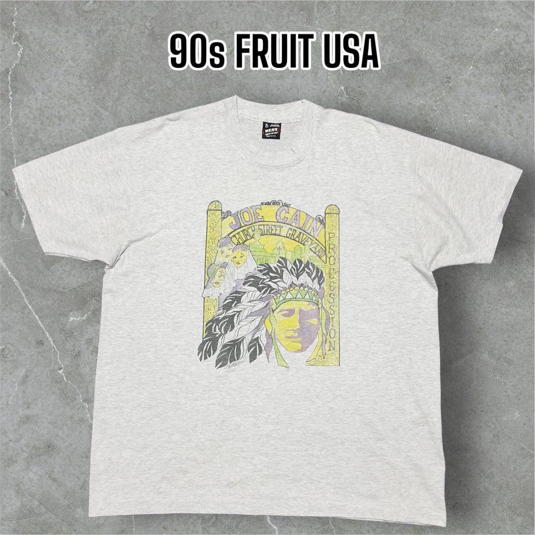 【USA製・希少】90sフルーツオブザルーム行列Joe CainTシャツXL