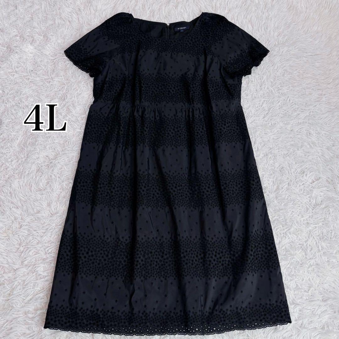 極美品✨バーバリーロンドン ロングワンピース 3XL シルク混 レース 刺繍 黒