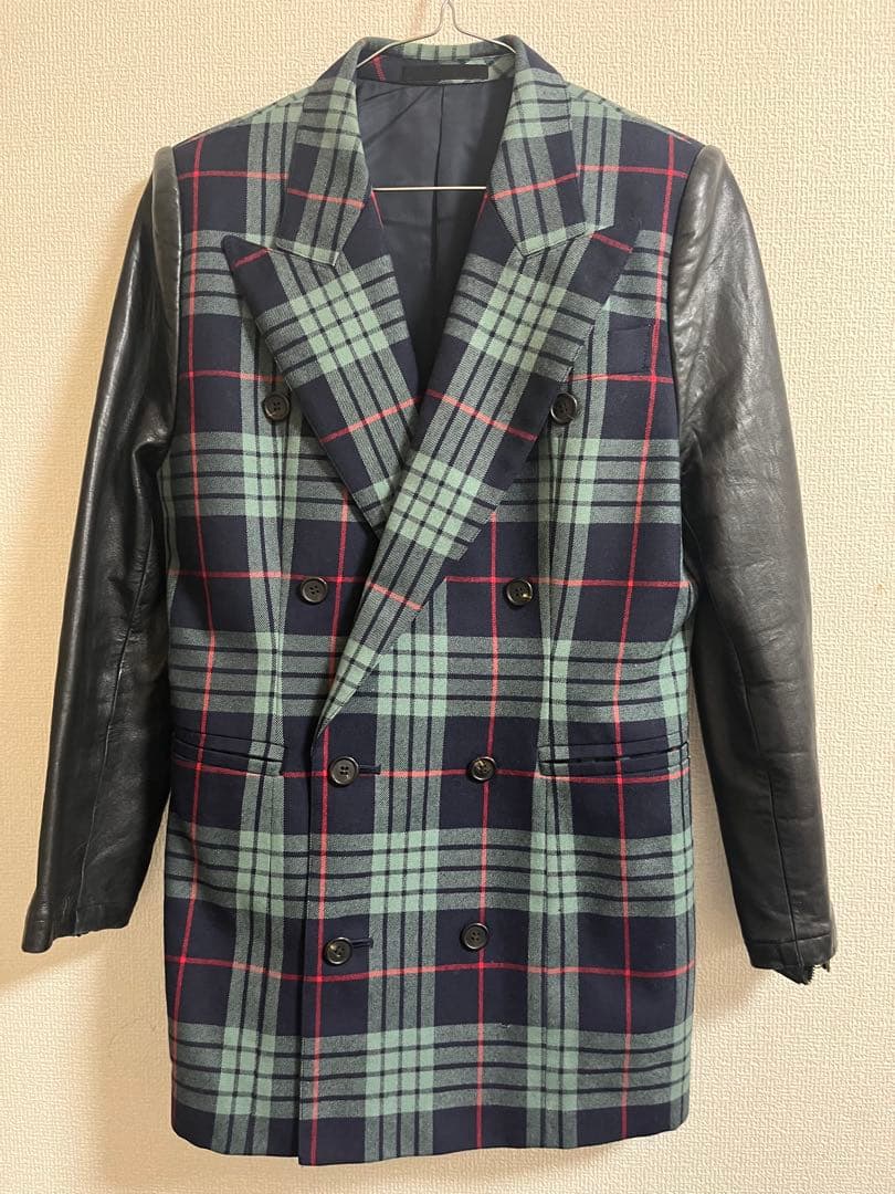 チェック柄レザージャケット　レディース