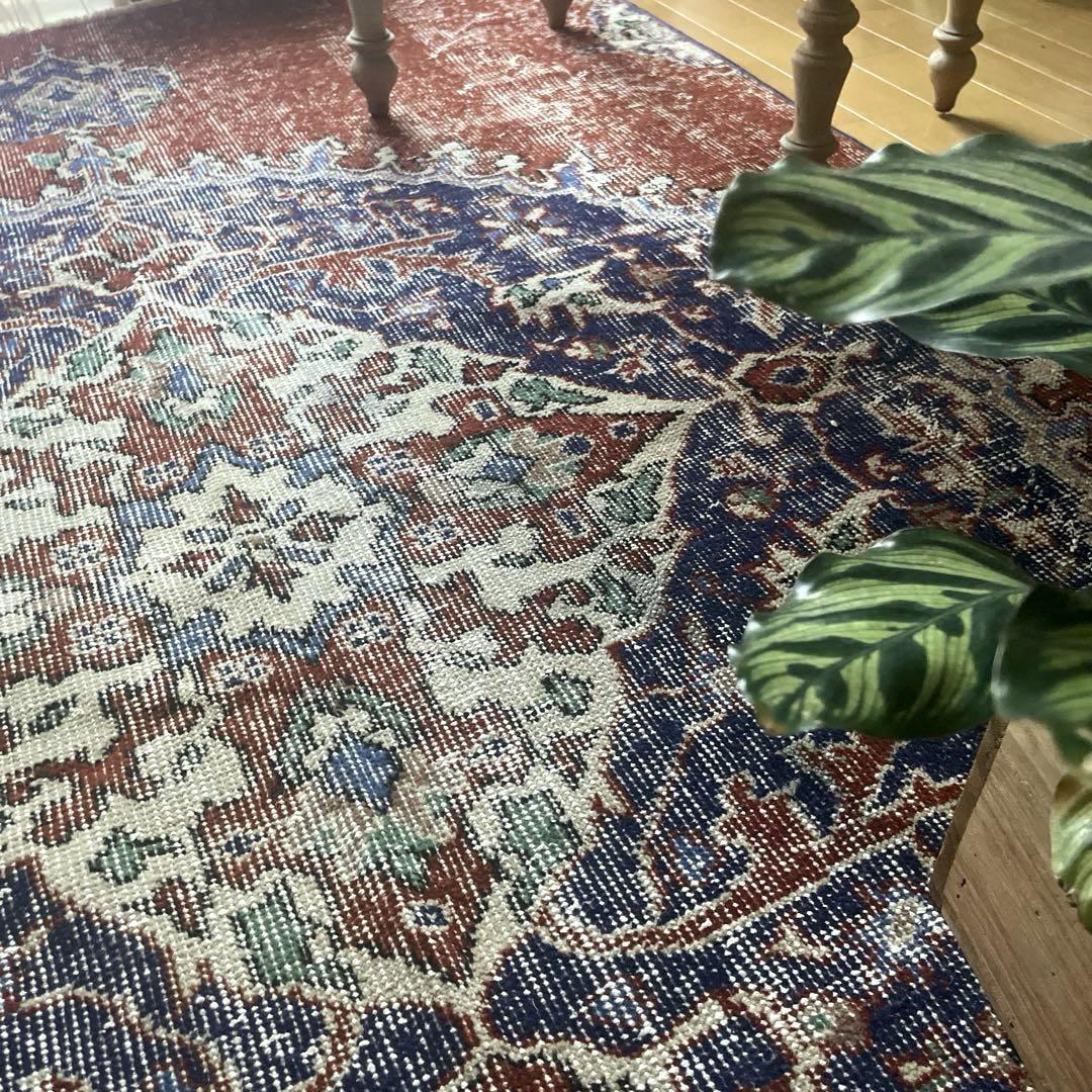 専用124×190 ブラウン×ネイビー 豪華メダリオン　トルコヴィンテージラグ