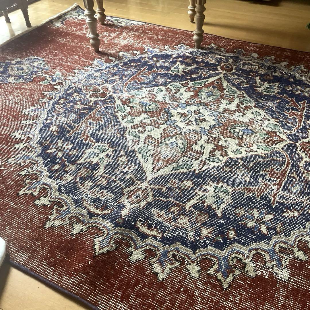 専用124×190 ブラウン×ネイビー 豪華メダリオン　トルコヴィンテージラグ