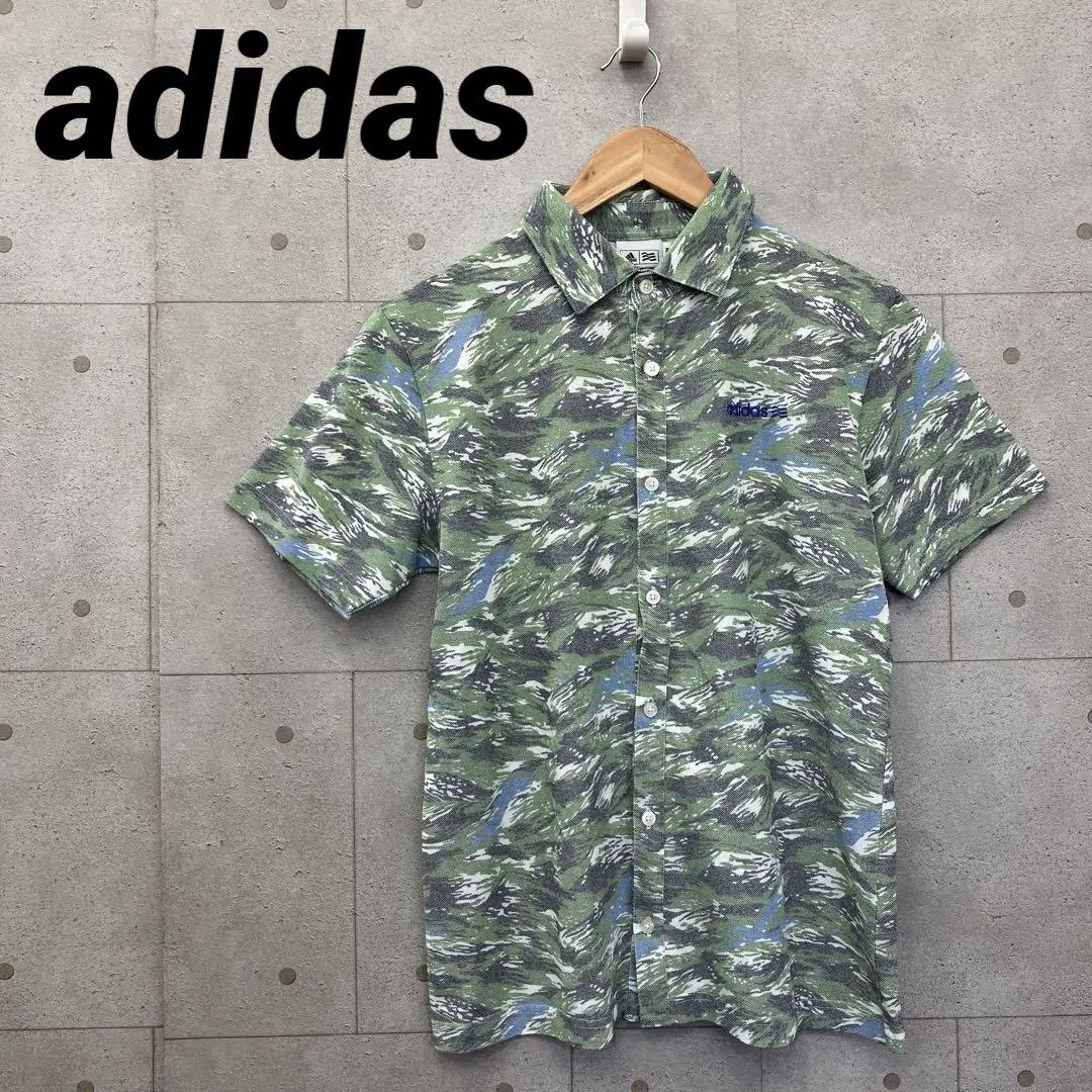 adidas アディダス ゴルフウェア ボタンシャツ メンズ 迷彩柄 緑/青