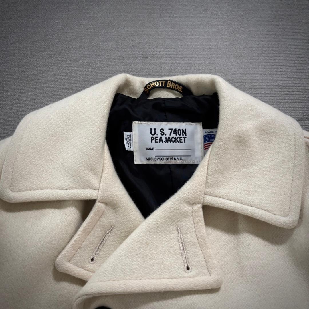 超美品 SCHOTT 希少色 ホワイト 極厚 ピーコート 36