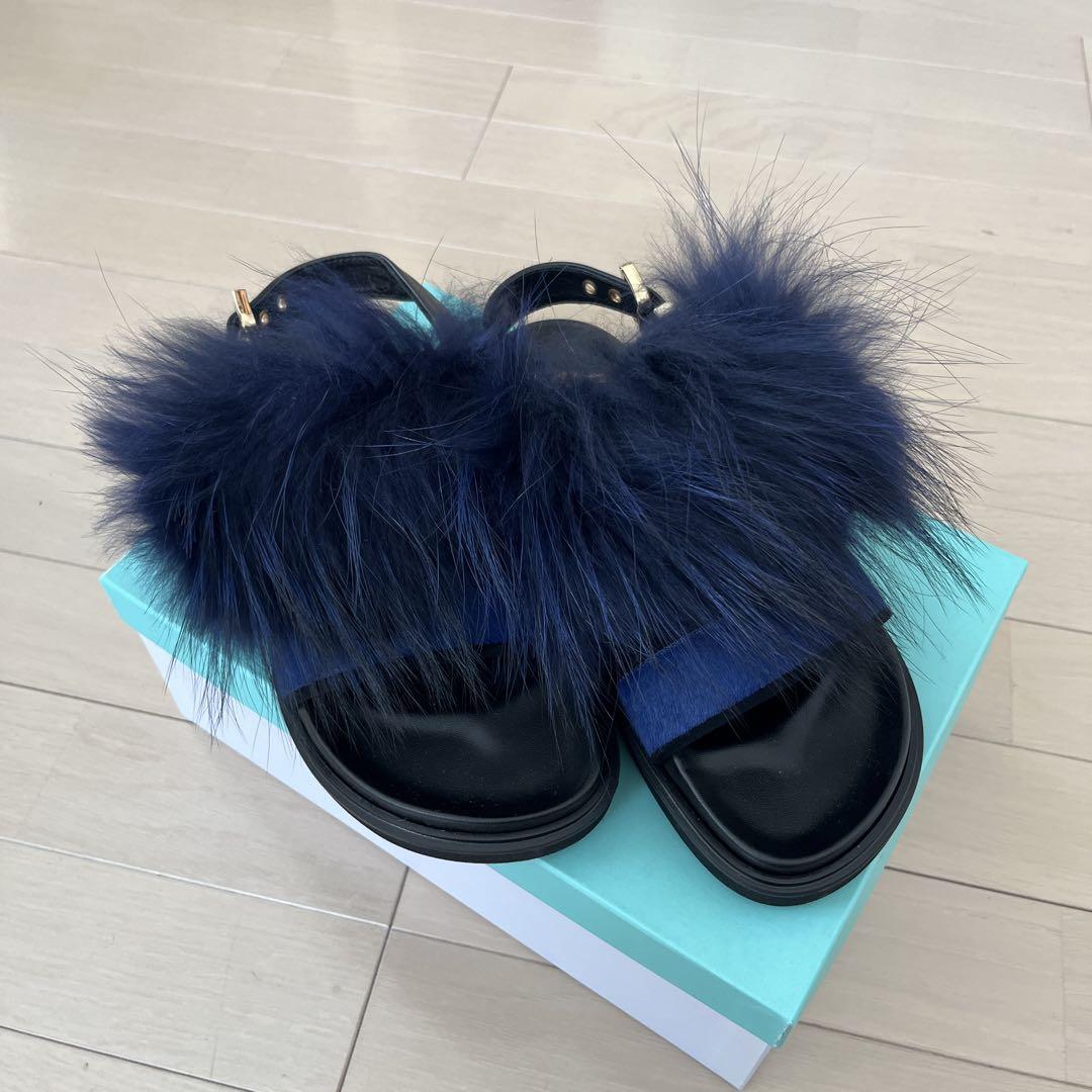 ⭐︎美品⭐︎ファーサンダル　ネイビー　23.5㎝