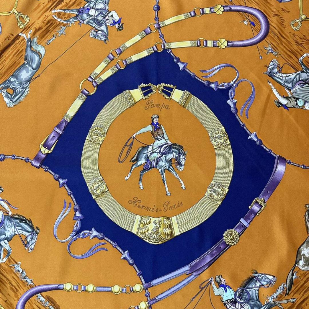 【美品】HERMES カレ90 シルク スカーフ カウボーイ フランス製 画像10