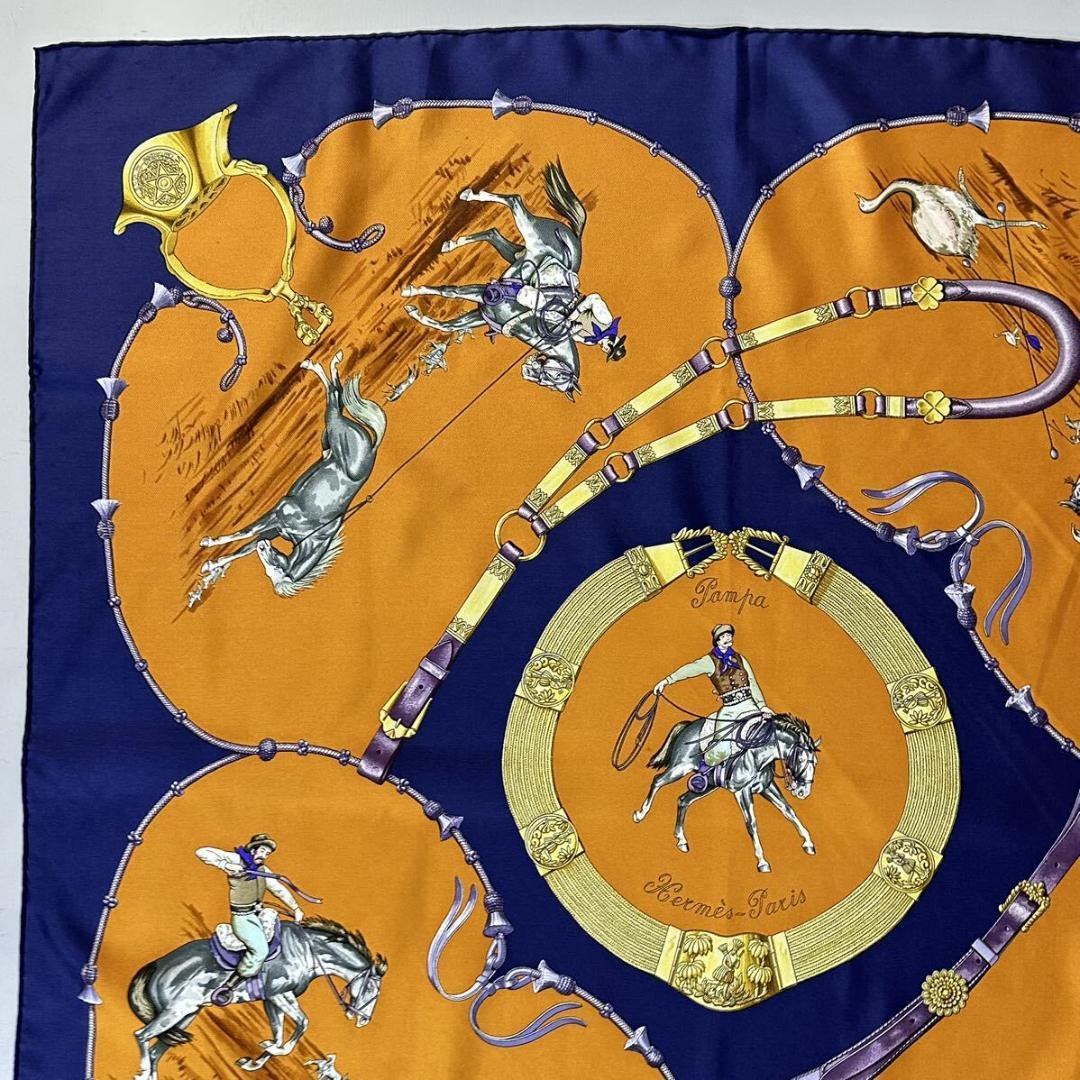 【美品】HERMES カレ90 シルク スカーフ カウボーイ フランス製 画像3