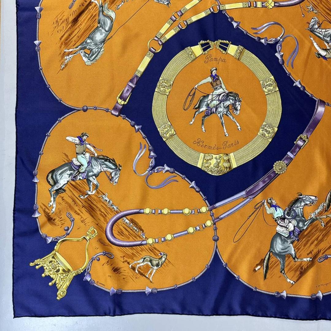 【美品】HERMES カレ90 シルク スカーフ カウボーイ フランス製 画像6