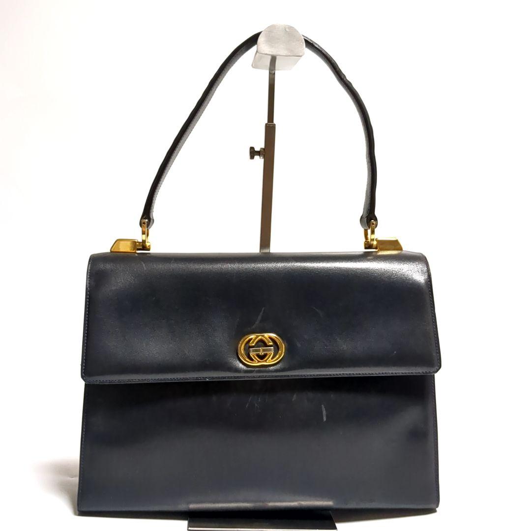 ✨GUCCI✨ハンドバッグ インターロッキング ターンロック ネイビー レザー ✨GUCCI✨ハンドバッグ インターロッキング ターンロック ネイビー レザー