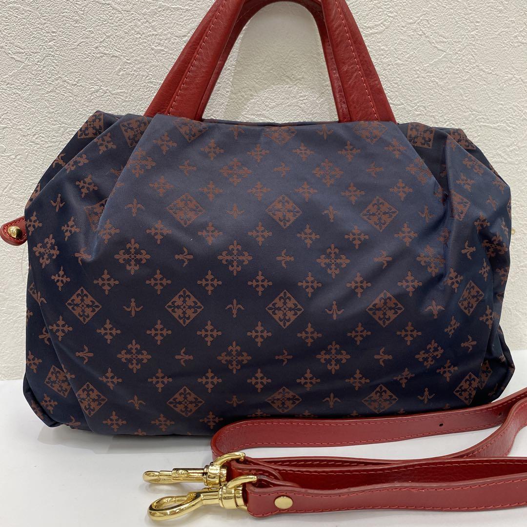 ●8438 russet ラシット ハンドバッグ 2way ネイビー×レッド系