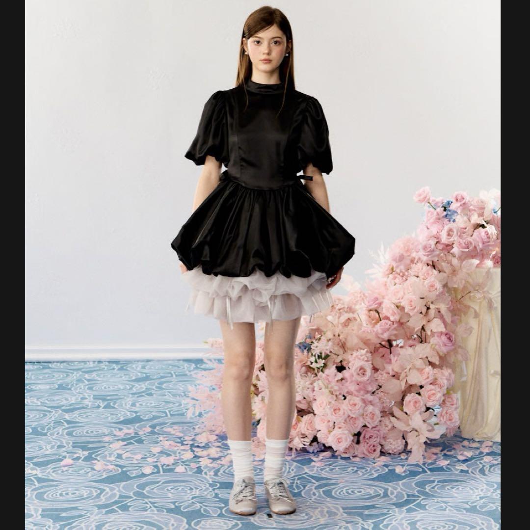 satin balloon peplum mini one-piece - メルカリ