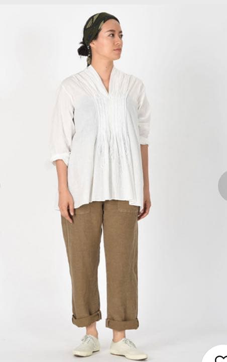 値下げ】45R インドカディの小花付きピンタックブラウス 白シャツ | csm.cg