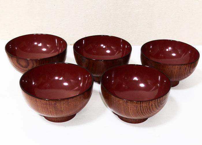 未使用　天然木　くり抜き　漆塗り　汁椀　5個セット