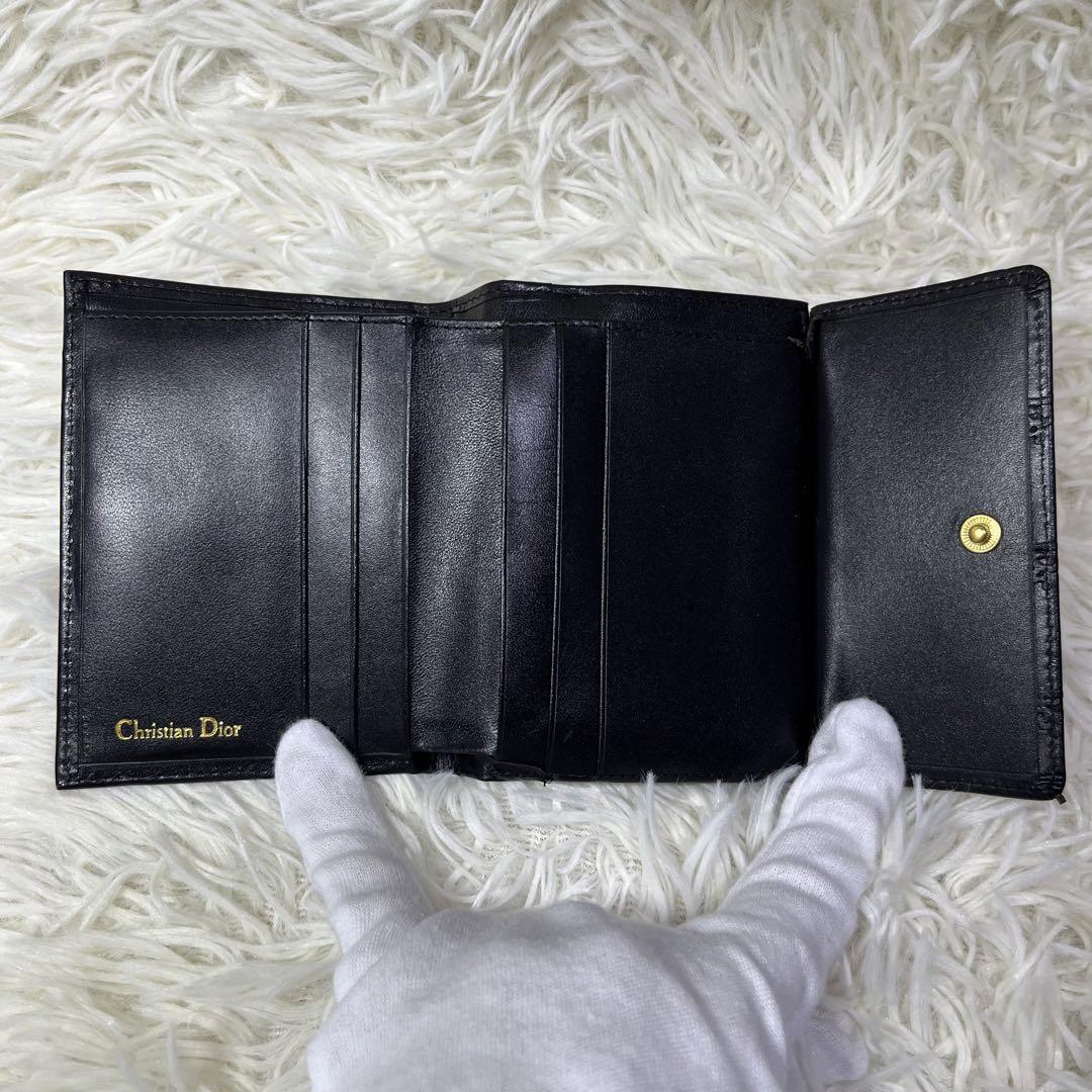 【美品　希少】Dior　折財布　がま口　二つ折り　レザー　ヴィンテージ　黒