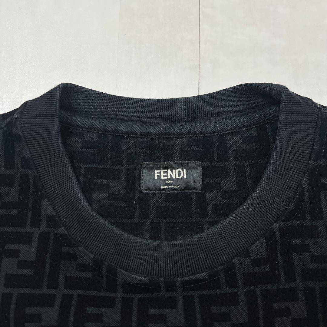美品!!FENDI フェンディ ズッカ 総柄 ベロア トレーナー ブラックピケ