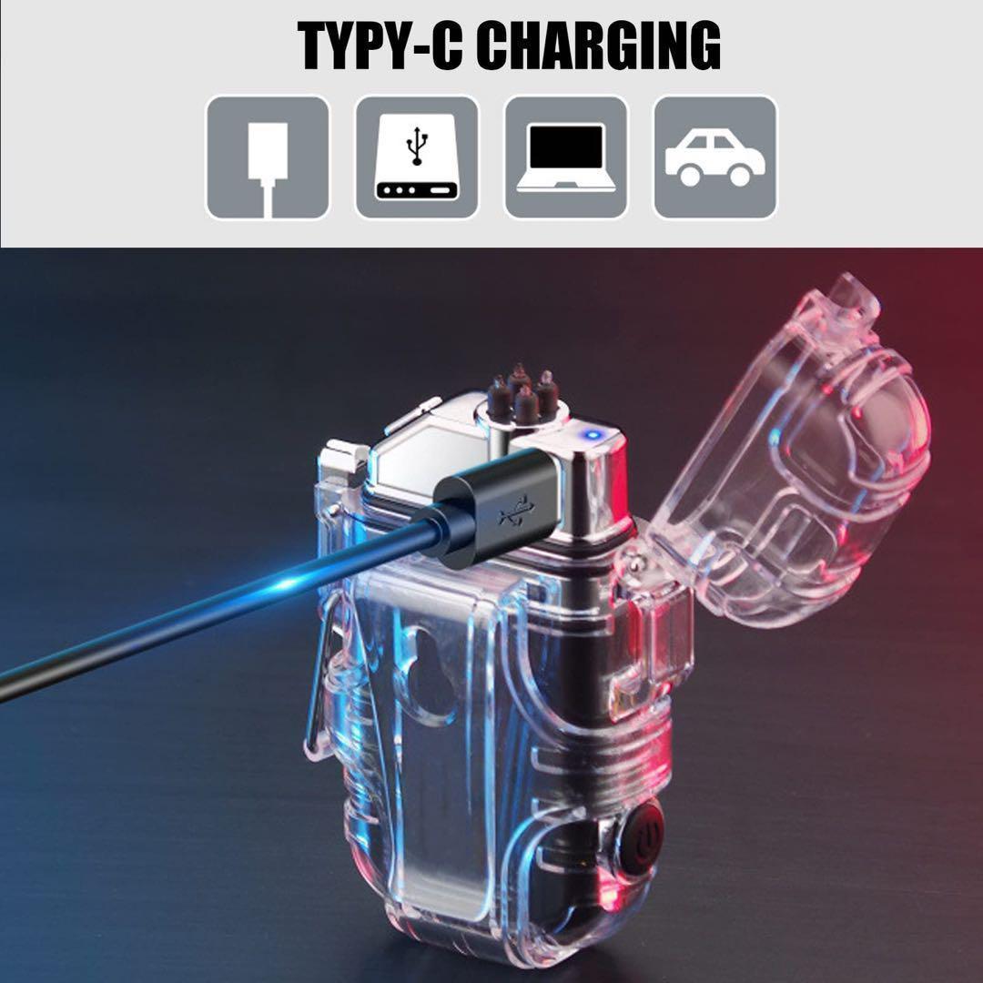 防水 電気ライター USB C 充電式ライター 防風 デュアルアーク