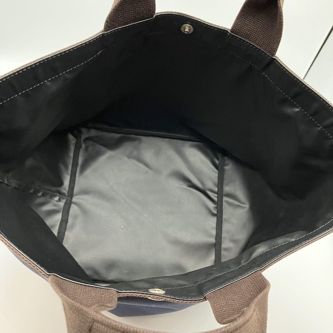 Herve Chapelier 舟型トートバッグ A4可 紺 茶 スナップボタン
