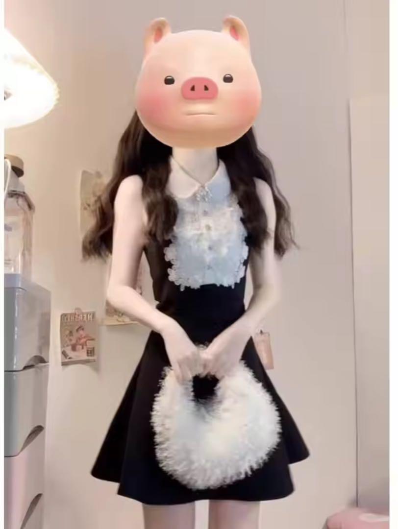 フリンジ調ブラックミニワンピース ノースリーブ お洒落 韓国系 miniministore 韓国風ワンピース ノースリーブ 肩出し