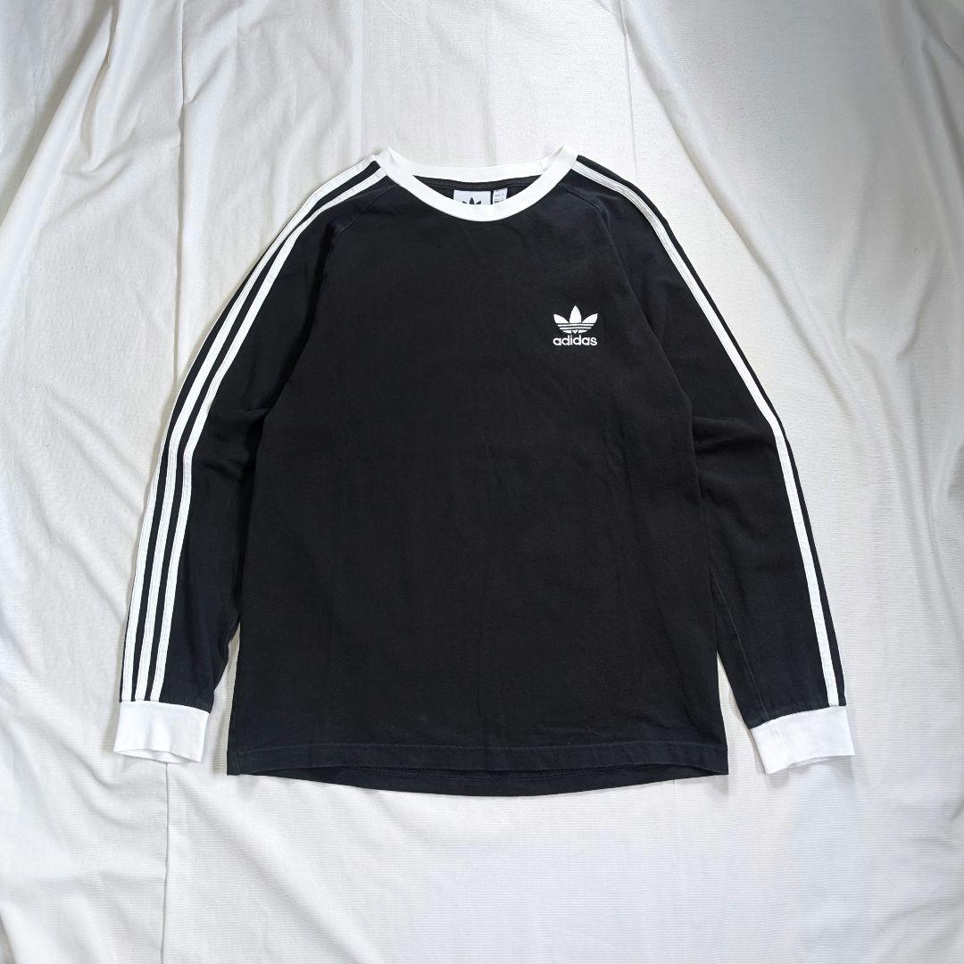 【adidas】トレフォイルロゴ刺繍ラグランロンT　ブラック　モノトーン