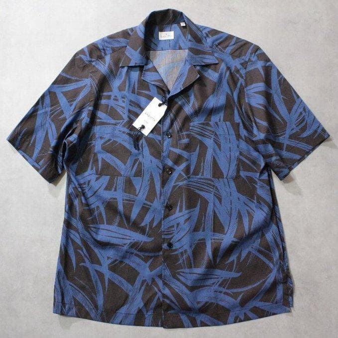BAGUTTA★新品バグッタ ボタニカルプリントオープンカラーシャツ茶×青 L