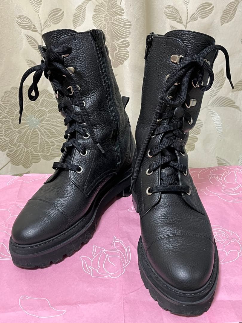 DIANA 23cmレザー レースアップ サイドジップ ブーツ トラックソール