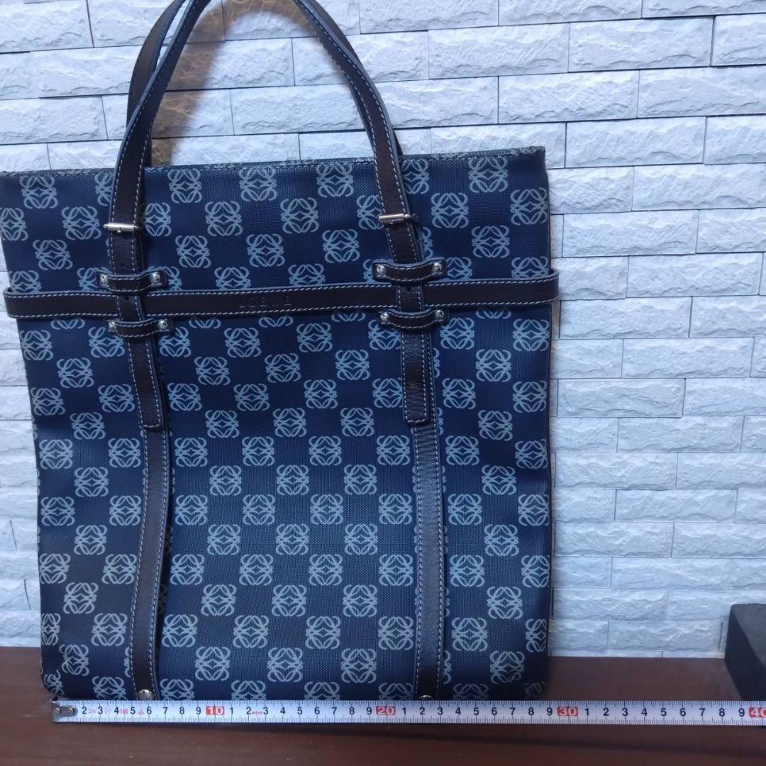 ■極美品■LOEWE トートバッグ　リピートアナグラム　ネイビー　ブルー　レザー 極美品 LOEWE トートバッグ リピートアナグラム ネイビー ブルー
