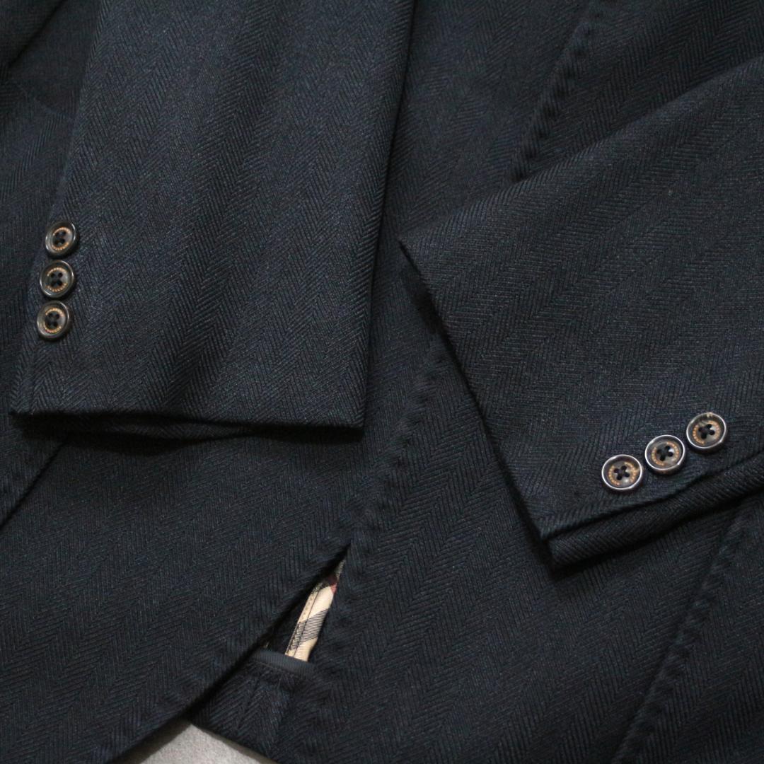 美品 バーバリー ウール シルク カシミヤ混 テーラード LL ヘリンボーン