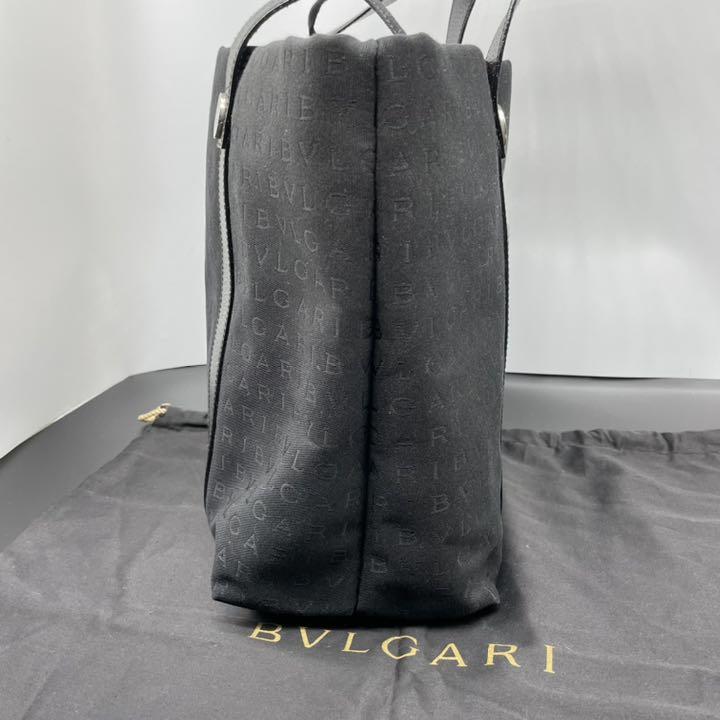 ブルガリBVLGARI黒ロゴマニア トートバッグ キャンバス ×レザー美品 ブルガリBVLGARI黒ロゴマニア トートバッグ キャンバス ×レザー美品