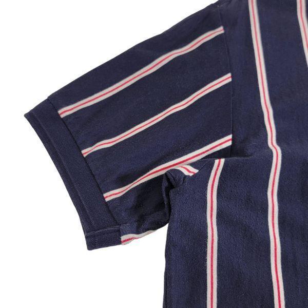 FRED PERRY フレッドペリー ストライプ半袖Tシャツ ポロシャツ 紺 M