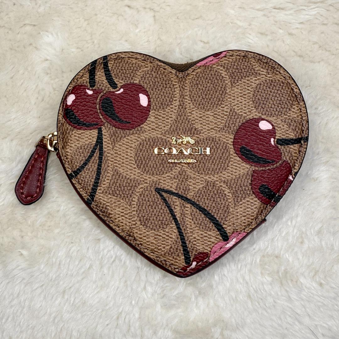 COACH ハート コイン ケース シグネチャー キャンバス チェリー 未使用品】◇COACH◇コーチ コインケース ハート チェリー