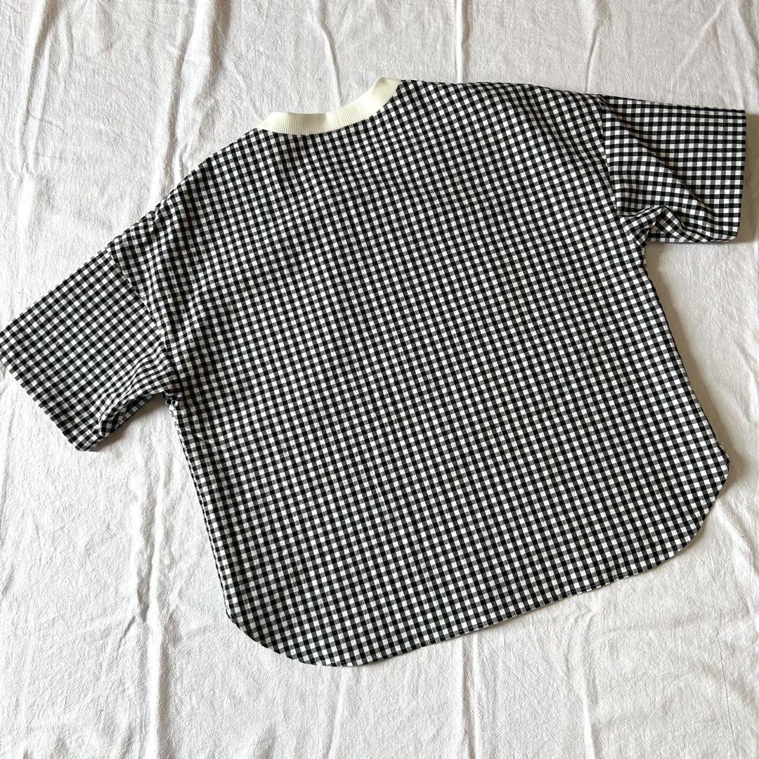 ハンドメイド◯check&stripe コットンパピエ Tシャツブラウス ハンドメイド◯check&stripe コットンパピエ Tシャツブラウス