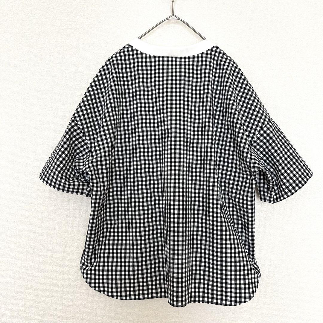 ハンドメイド◯check&stripe コットンパピエ Tシャツブラウス ハンドメイド◯check&stripe コットンパピエ Tシャツブラウス