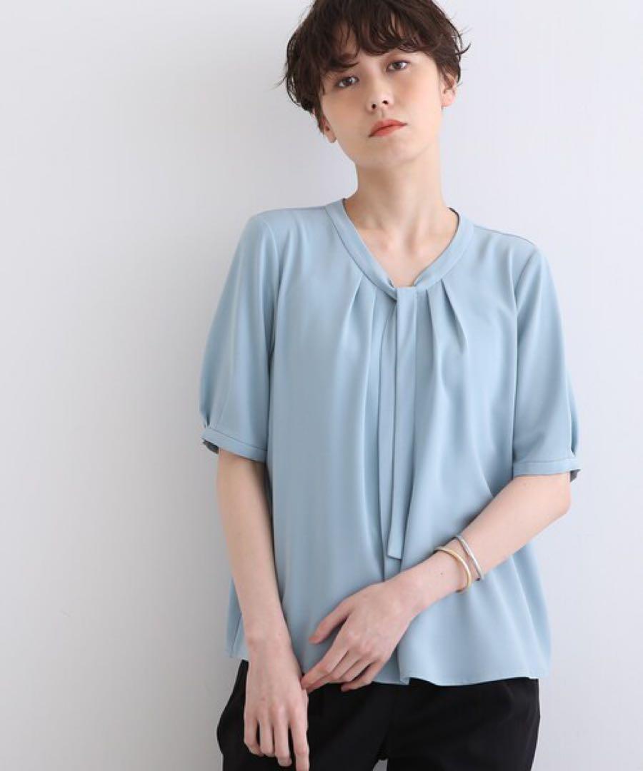 【INDIVI】サテンボウタイ半袖ブラウス　SIZE36