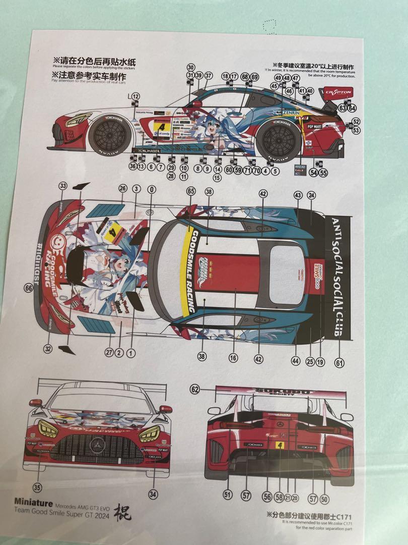 タミヤ AMG GT3用 初音ミクデカール　2024 Amazon.co.jp: ミク2024 デカール メルセデスAMG GT3 セット