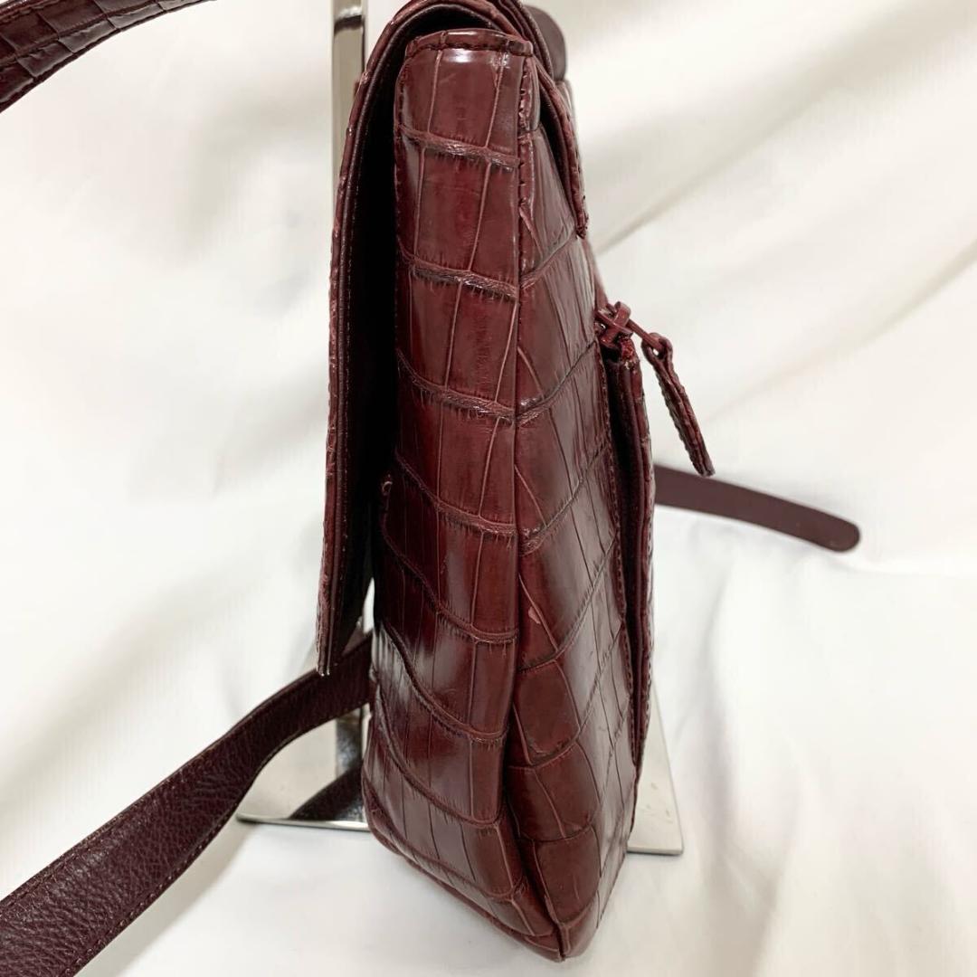 極美品✨ マットクロコダイル　ポロサス　ショルダーバッグ　フラップ　ボルドー