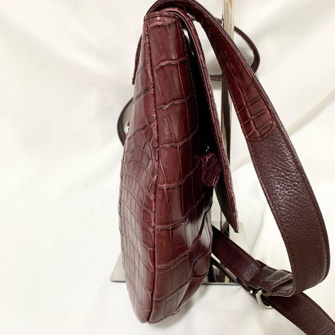 極美品✨ マットクロコダイル　ポロサス　ショルダーバッグ　フラップ　ボルドー