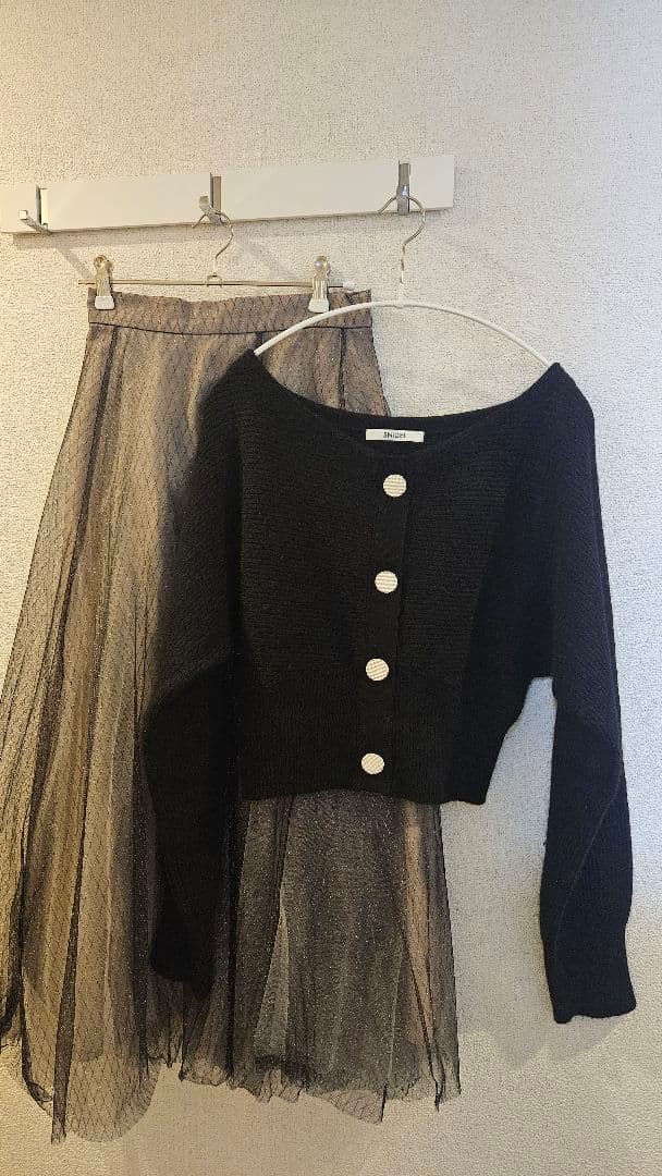 SNIDEL正規品 カーデ×チュールスカートセット ブラック