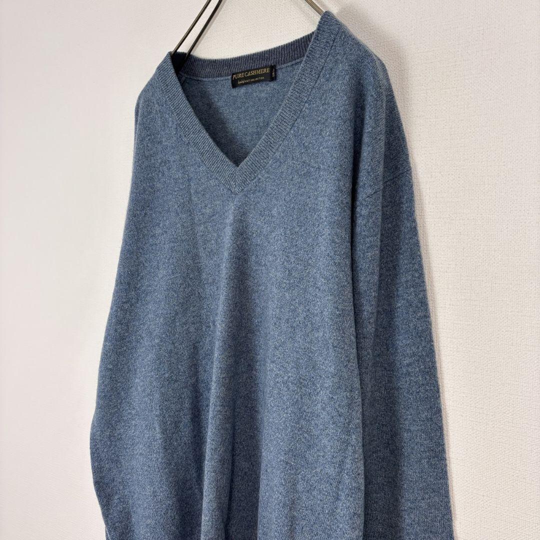 ＊ピュアカシミヤ【L】Vネックニット セーター カシミヤ100% ストレッチ