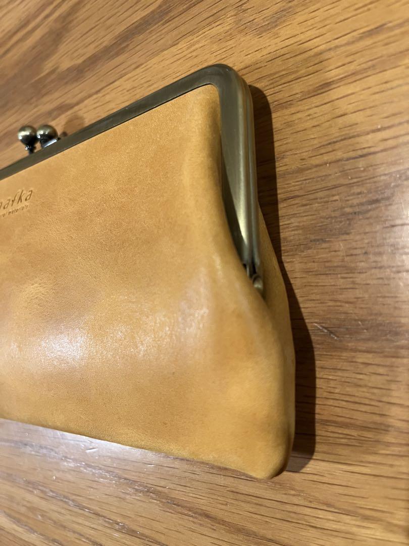 nafka レザー がま口長財布 イエロー