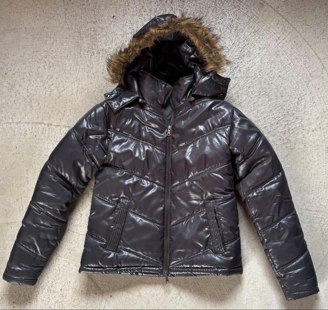 y2k グランジ 平成 お兄系 ダウンジャケット ファー付きフード グレイ