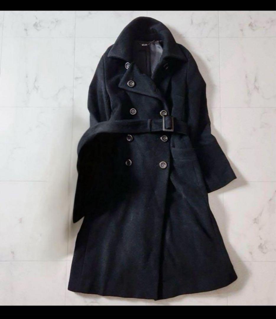 【ef-de】ベルテッド ロングコート 藤井毛織 アンゴラ しっとり上品 M〜L