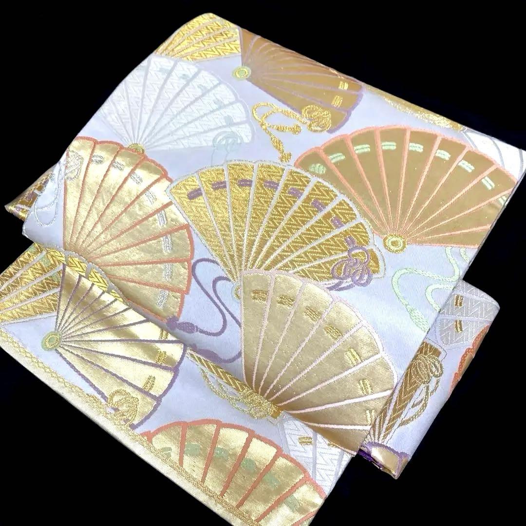 袋帯 ワンタッチ 作り帯 マジックテープ 二重太鼓 正絹【吉祥扇