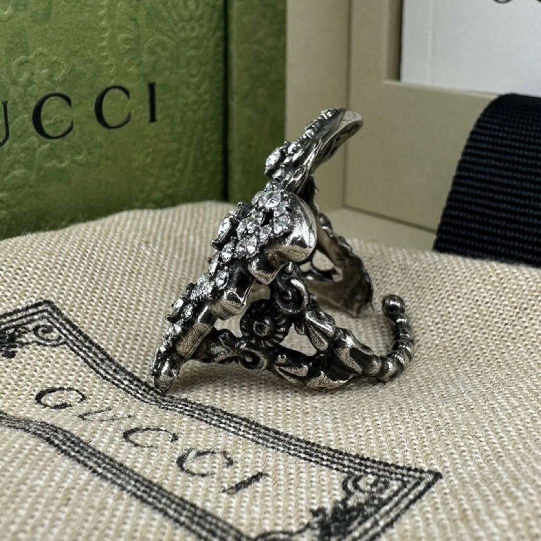 GUCCI リング 指輪 バタフライ 蝶 クリスタル ラインストーン S